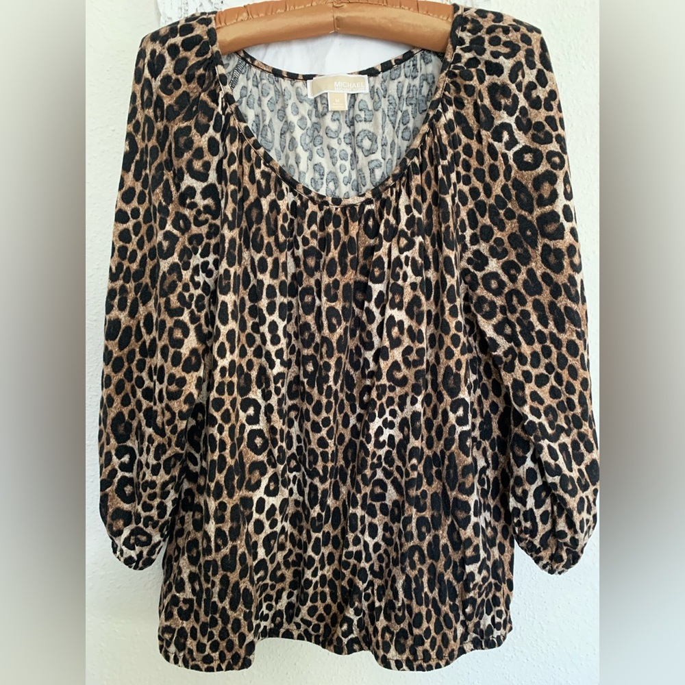 MICHAEL Michael Kors Animal Print Blouse, Size M, 3/4 Sleeve, Cotton